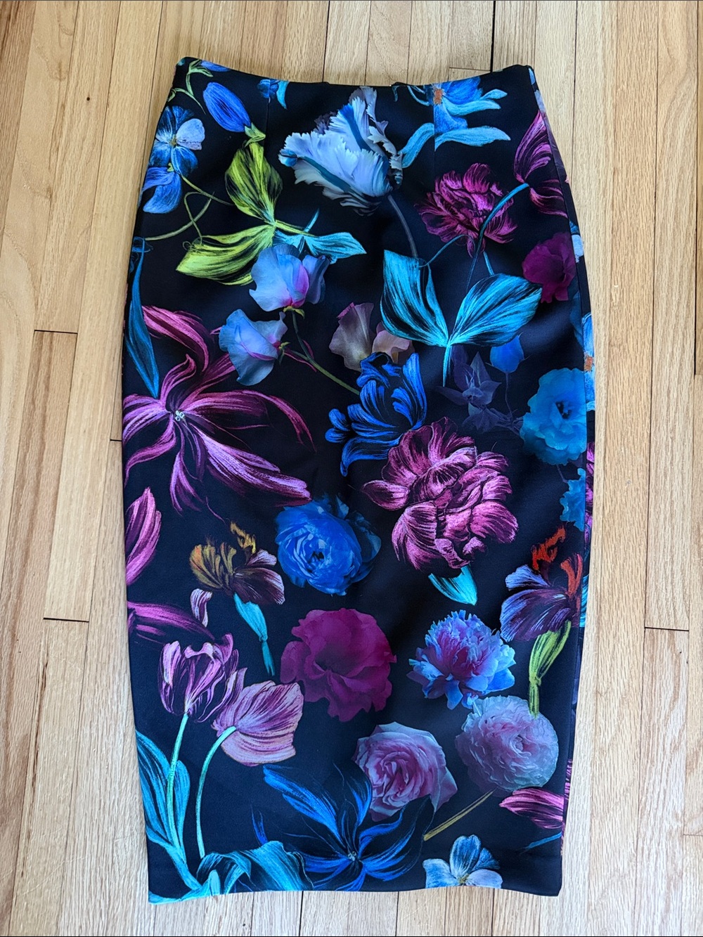 Ted Baker London Black Floral Pencil Skirt with Multicolor Blooms